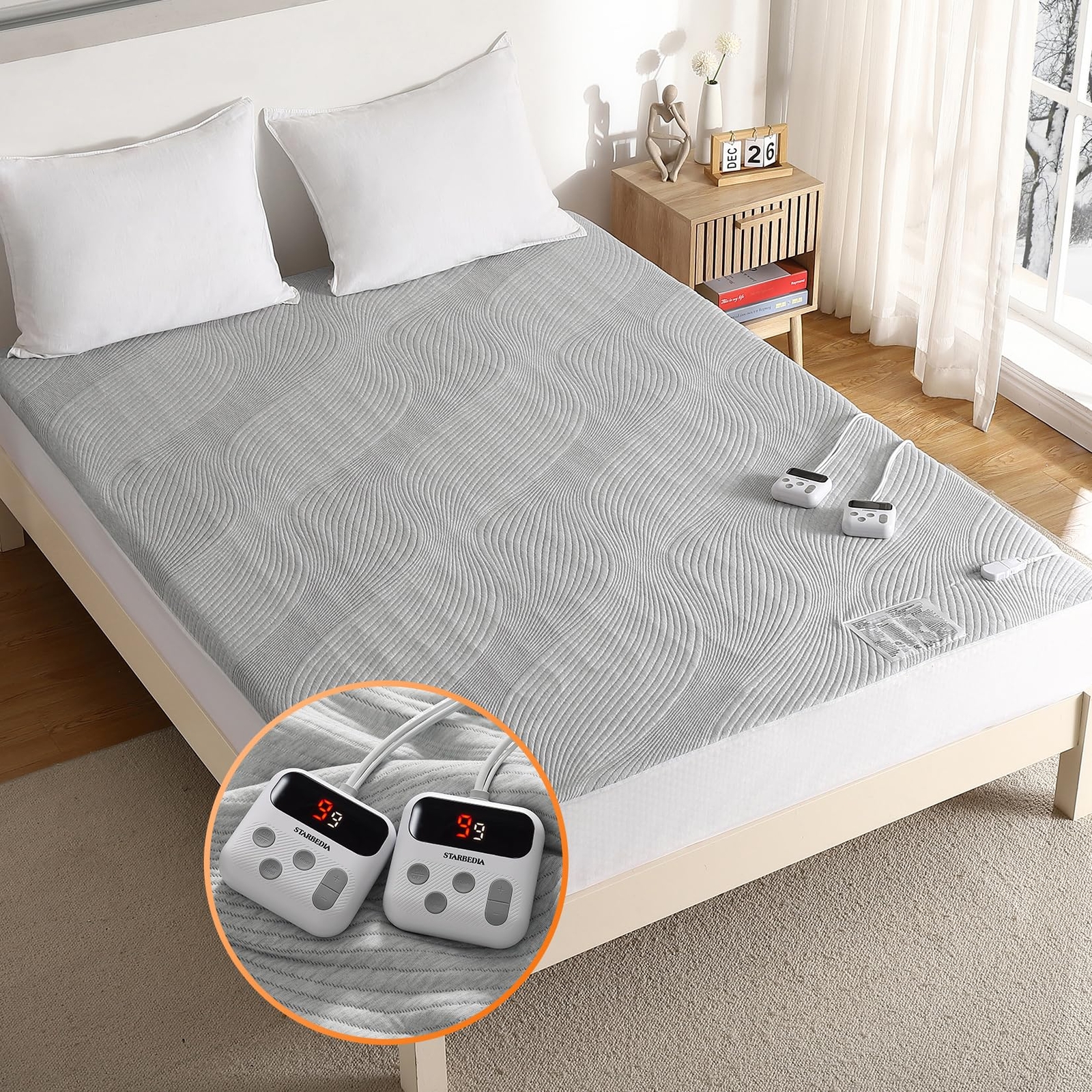 Heated Mattress Pad Queen Size Dual Control, Soft Breathable Mattress Pad wit...