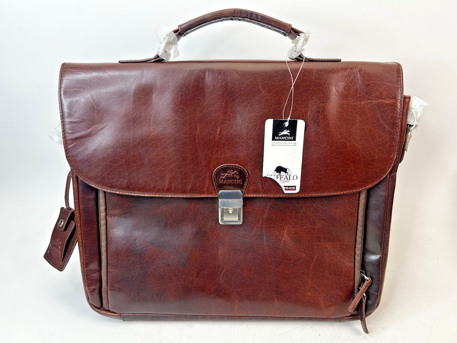 Mancini Buffalo Leather Double Compartment Briefcase for 15.