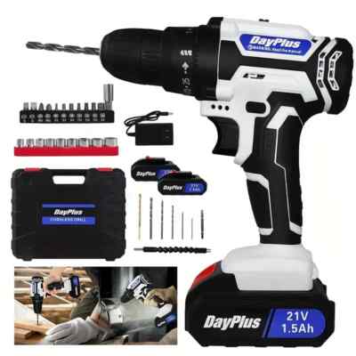 21V Cordless Drill Driver Set Electric Screwdriver Kit, 2-Speed, 3/8'' Keyless C