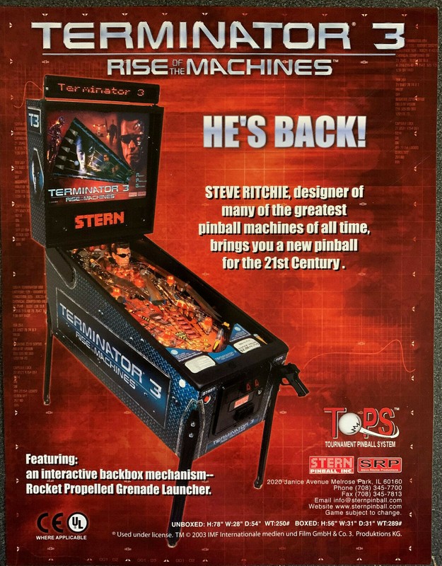 TERMINATOR 3 Rise of the Machines  - Stern Pinball Flyer - 2003 - Box Shipped