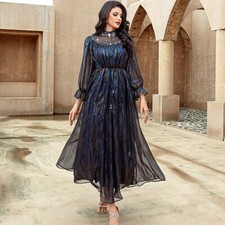 Elegant Women Dubai Long Dress Abaya Kaftan Muslim Robe Evening Gown Arab Turkey