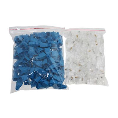 8P8C RJ45 RJ-45 CAT5 Connectors Modular 50 Plugs+Boots for Cat5 Cat5e Cat6 Cable