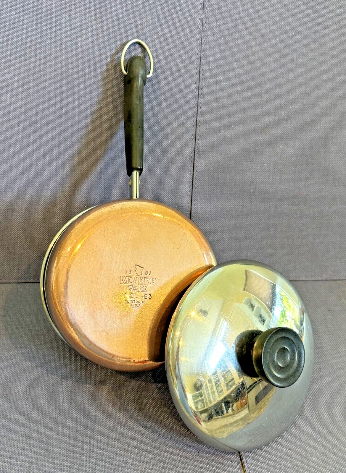 VTG Revere Ware 1 Qt Sauce Pan with Lid Copper Clad Bottom -83 Clinton Ill. VGC