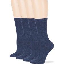 Womens Bamboo 4 Pack Solid Casual Breathable Crew Socks Large 10-12 Light Navy