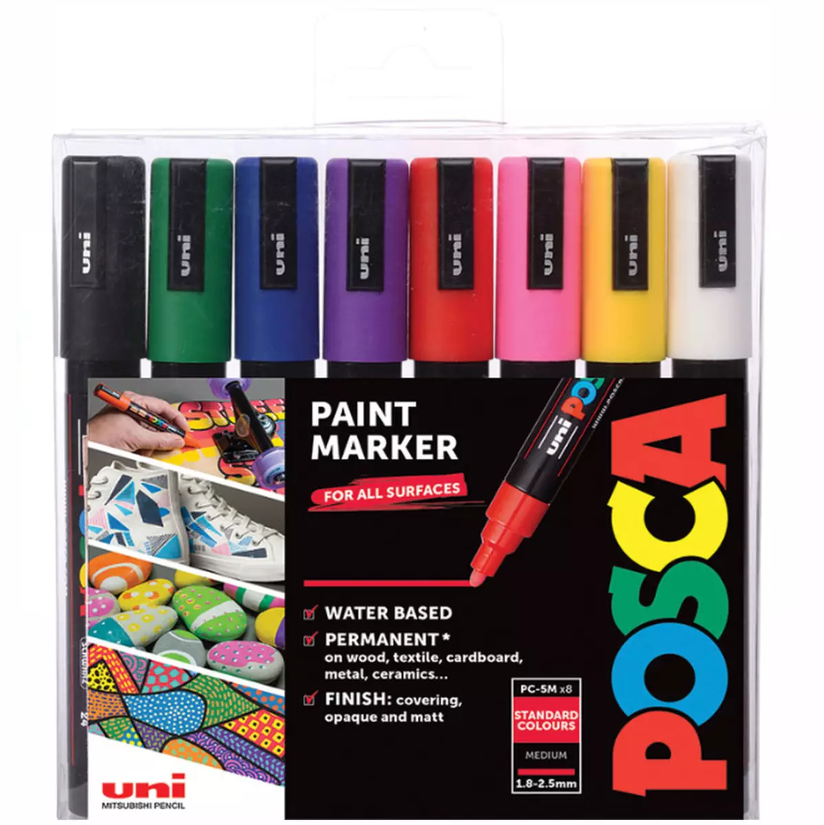 Uni Posca Paint Marker Art Pens PC-5M Medium Wallet Set of 8