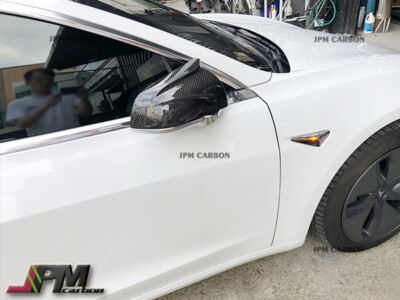 For 2017+ Model 3 Tesla CF Carbon Fiber Mirror Cover Caps Replacement