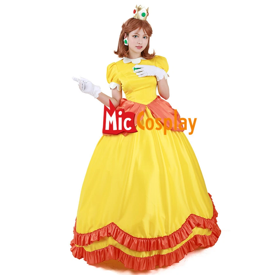 Women Princess Cosplay Costume Yellow Daisy Dress Fullset with Crown Petticoat - Image 2 of 4