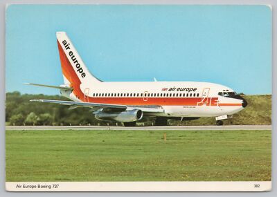 Transportation~Air Europe~Boeing 737 Plane on Ground~Continental Postcard