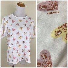 Sprzny KEITH HARING Uniqlo Womens sz Medium Multi Color Heart Logo Print Shirt