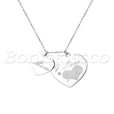 Women's Glossy Stainless Steel "I Love You Mom" Pendant Necklace Mother's Gift