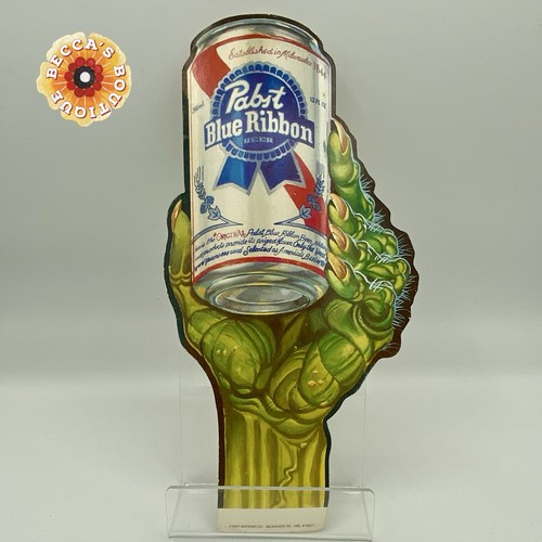 Vintage 1992 Pabst Blue Ribbon Beer Advertising Green Monster Hand Holding Can