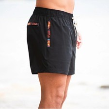 Wowie Men's Shorts M Tribal Stripe Aztec Black Drawstring Elastic Waist Pockets
