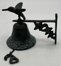 Wall Mounted Brass Hummingbird Dinner Bell Patina