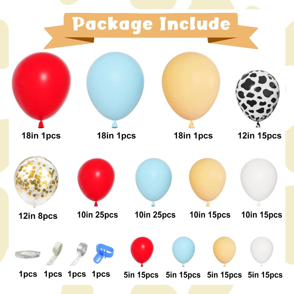 Kit de 170 piezas de guirnalda de arco de globos occidentales vaqueros, globo estampado de vaca rojo y azul... Foto 2 de 4