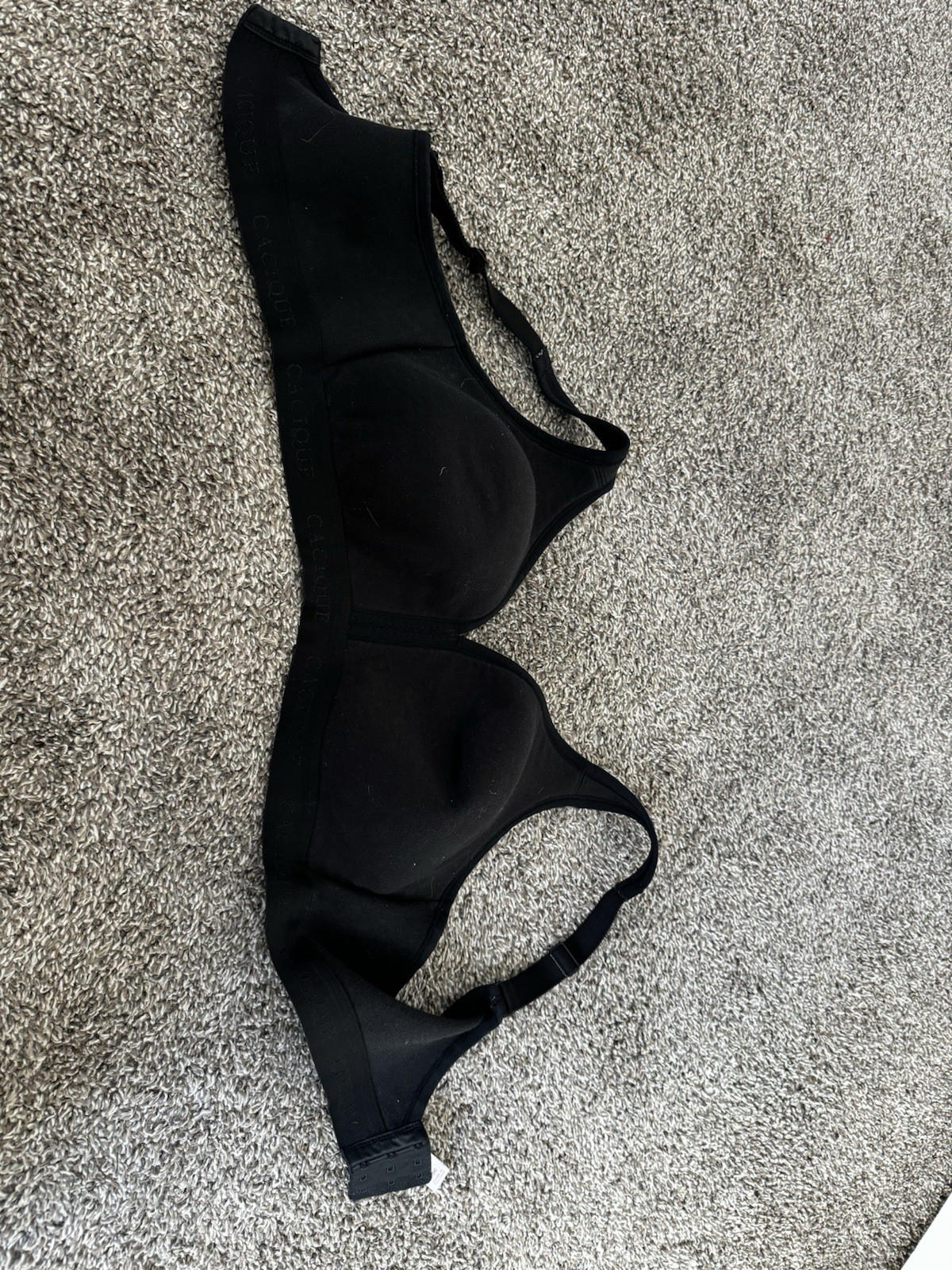 40 C CACIQUE Womens BLK Lined Wireless Back Close Wide Strap Demi Sports Bra