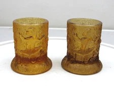 EAPG US Glass Monkey on Stump Toothpick Holder Amber 1880s