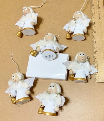 Hand-Crafted in Estonia+6 Wooden Meened Ou 3'' Angels Figurines Ready to Hang