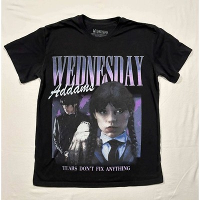 Wednesday Addams Netflix Graphic T-Shirt Black Jenna Ortega Small Tears Dont Fix