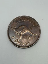 1943 Australia King George VI Penny/Kangaroo Bronze Coin
