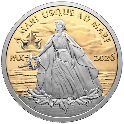 Goldmünze Peace Dollar Lady Peace 2026 - mit Platinbeschichtung - Kanada 1 Oz PP - Bild 1 von 3