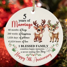 5 Year Of Marriage Ornament Happy 5th Anniversary Reindeer Love Christmas Gift