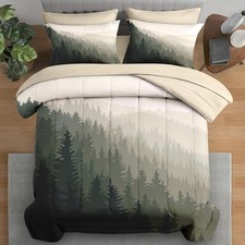 Comforter Set Queen Size, Mountain Pine Tree 7 Pcs Bedding for and Adults, Na...