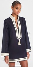 Tory Burch Navy Cotton Tunic Long Sleeve Tassel Detail Women Top Size XS - S