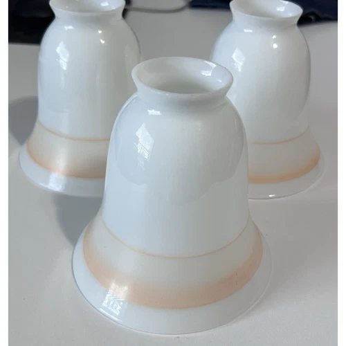 (3) Vtg Milk Glass Peach Stripe Bell Sconce Chandelier Lamp Ceiling Fan Light