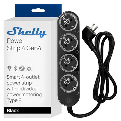Shelly Power Strip 4 Gen4 schwarz - 4-fach Steckdosenleiste, WiFi, Bluetooth, Zi