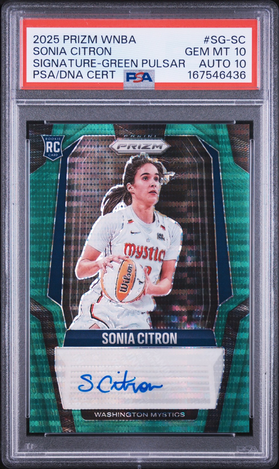 2025 PANINI PRIZM WNBA SIGNATURE GREEN PULSAR SONIA CITRON RC /25 PSA 10 AUTO 10 view 1