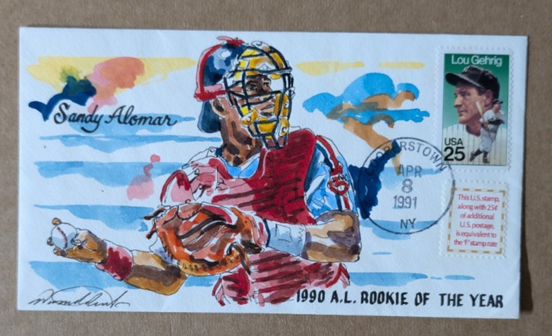 4-8-91 Sandy Alomar 1990 AL ROY #55/10 Wild Horse Cachet  Artist Signed