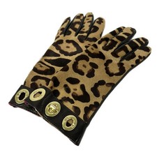 COACH - Dark Brown Brown Gold Leather Unborn Calf Silk Hardware Women's Gloves