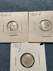 Lot Of 3 Roosevelt Dimes 1963-D, 1964-P, 1964-D