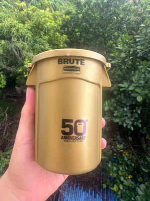 #ad Rubbermaid 0.4 Quart Mini Brute Trash Can With Lid Gold 50th Anniversary $40.00