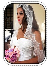 1 Tier Bride Veil 59    White Short Fingertip Mantilla Long Veil Bridal Cathol...