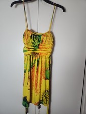City Triangles Y2K Vintage Yellow Floral Babydoll Dress Beachy Medium 