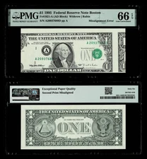Misalignment Error FR.#1921-A 1995 $1 Federal Reserve Note, BOSTON  PMG 66 EPQ