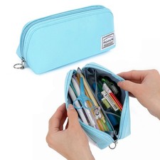 Large Opening Pencil Case Zipper Closure Portable Stationery Organizer Bag