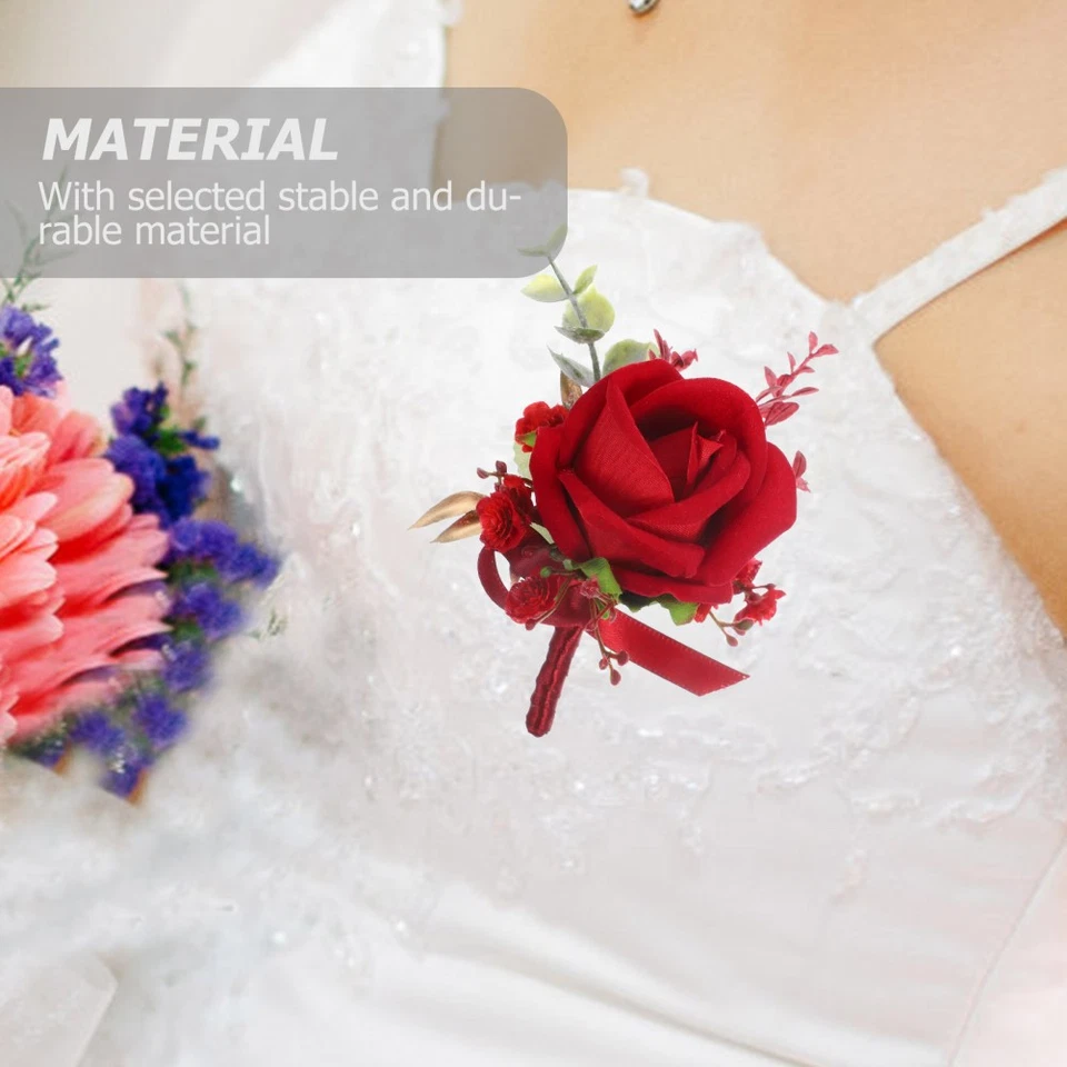 Boutonnière de mariage corsage de fleur de rose artificielle pour la mariée - Photo 4/4