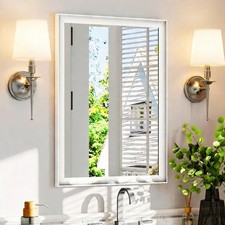USHOWER White Bathroom Mirror 22x30 Metal Framed Rectangle Wall Vanity Mirror US