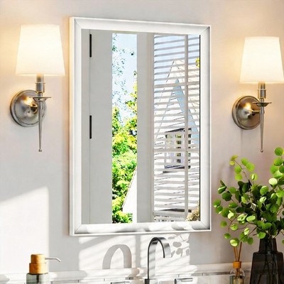 USHOWER White Bathroom Mirror 22x30 Metal Framed Rectangle Wall Vanity Mirror US