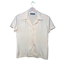 Linda Allard Ellen Tracy Vintage 90s Silk Button Down Blouse Peach Tan Size 4
