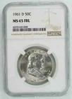 1961 D FRANKLIN HALF DOLLAR 50C NGC MS 65 FBL MINT UNC - FULL BELL LINES (008)