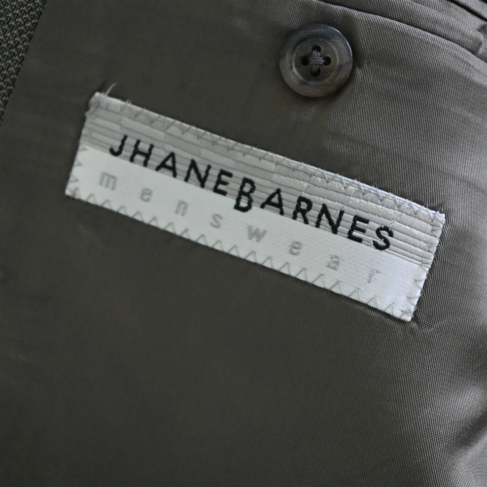 Jhane Barnes 44R 32x30 灰色大麦花羊毛男式夹克裤子套装 — 第 4/4 张图片