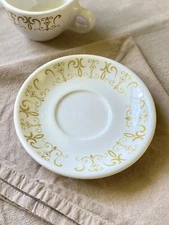 Homer Laughlin Best Restaurant Ware Coffee Mug Plate Set of 4 - 6” Gold Flourish
