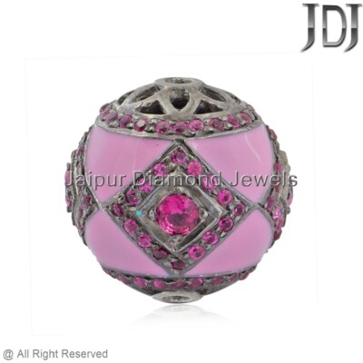 Natural Ruby Gemstone 925 Sterling Silver Enamel Jewelry Beads Finding Jewelry