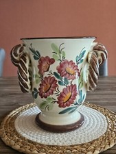 Vase Ancien en Faïence Motif Floral - Édition Élégante, 24x20 cm