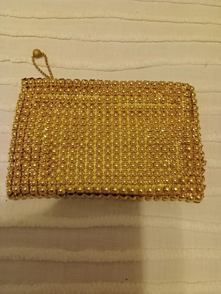 Whiting & Davis gold tone metallic mesh purse/bag ,Zip  closure,lined,from 40"s  - Image 4 of 4