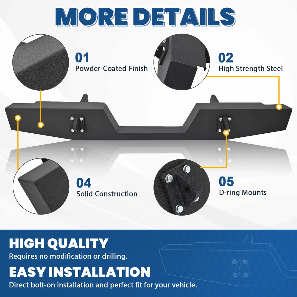 Rear Step Bumper Assembly w/D-Rings Shackles For Dodge Ram 1500 2500 3500 94-02 Foto 2 de 4