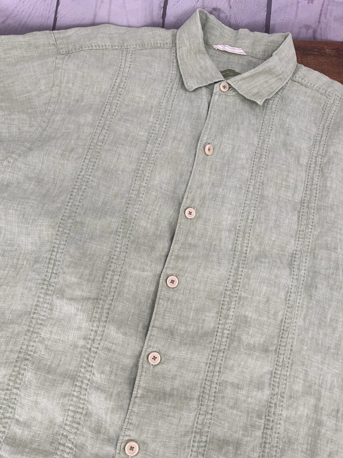 Tommy Bahama Mens XL Mint Green 100% Linen Relax Short Sleeve Button Up Shirt